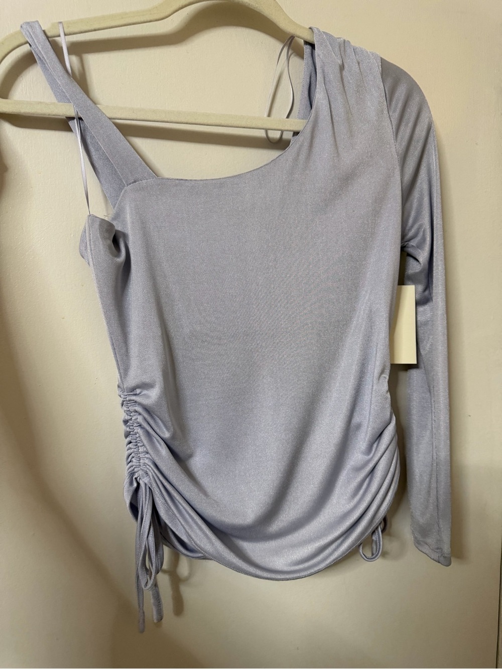meraki One-Shoulder Ruched Long-Sleeve Top - Light Silver Gray